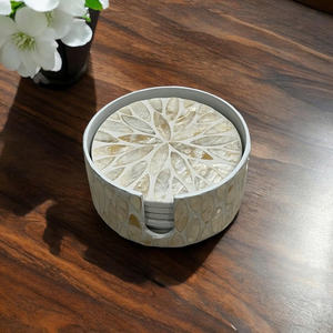Classic White Mother Of Pearl Round Coasters Elegant Handcrafted <b>Table</b> <b>Protection</b> Accessory For Dining Coffee <b>Table</b> Decor - Product Image 4