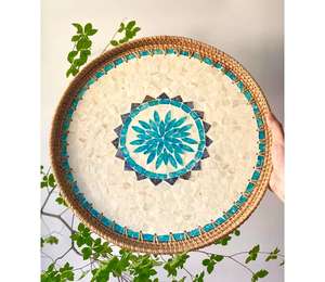 Panier de rangement artisanal en nacre, petit plateau à fruits et assiette à dîner, bateau à sushi en bambou tressé, décoration d'intérieur en provenance du Vietnam - Product Image 6