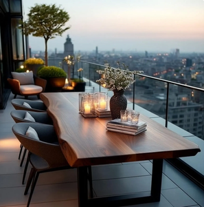 Ensemble de table à manger en bois massif carré moderne fait à la main, écologique, assemblé pour hôtel, appartement, maison de campagne, salle à manger - Product Image 5