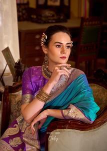 Saree en soie douce de créateur indien pakistanais, robe de mariée de style tissage Zari - Product Image 2