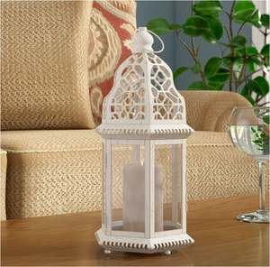 Farol de hierro de diseño único, blanco, el más vendido al por mayor, para uso decorativo en el hogar, hoteles, restaurantes, bodas, oficinas, hecho en India. - Product Image 2