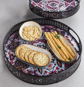 Handmade Round Shape Decorative Metal <b>Trays</b> Christmas <b>Trays</b> with enamel Finishing for Decor <b>Candle</b> Home Restaurant - Product Image 6