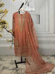 Costume 3 pièces en lin brodé robe traditionnelle pakistanaise vêtements pour femmes vêtements ethniques mode culturelle Shalwar Kameez fait main - Product Image 4