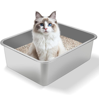 Bac à litière pour chat en acier inoxydable extra large avec couvercle à bords hauts, anti-fuite, anti-adhésif, facile à nettoyer pour les gros chats