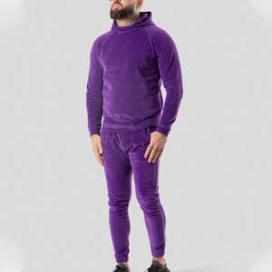 Ensemble de survêtement streetwear en velours à fermeture éclair de couleur violette personnalisé, très vendu, taille plus, hommes, imprimé, jogging 2 pièces - Product Image 1