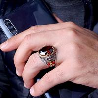 Bague de luxe pour homme en argent sterling 925, sertie d'une pierre précieuse Aqeeq du Yémen, style vintage turc, pour anniversaire de mariage, avec monture closée noire