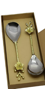 Qualité supérieure Argent et Or Designer Longue Fleur En Relief Poignée Cuillère Serveur Restaurant Mariage - Product Image 4
