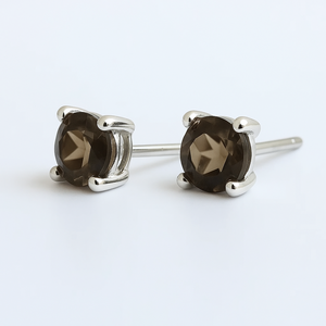 Wholesale Natural Smoky Quartz Gemstone Stud <b>Earrings</b> <b>Rhodium</b>-Plated Sterling Silver Engagement Anniversary Weddings Parties - Product Image 3