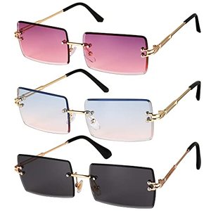 FANTESI 3 Pcs Square Rimless Polarized Sunglasses Frameless <b>Eyewear</b> Rectangle Transparent Unisex (Random Color) - Product Image 1