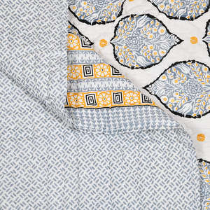 ผ้านวมขนาดคิงไซส์/ราเจย์ผ้าฝ้ายพิมพ์ลายด้วยมือขนาด225ซม. x 270ซม. ลายดอกไม้สีเหลืองสีเทางานเย็บปะทำมือ - Product Image 6