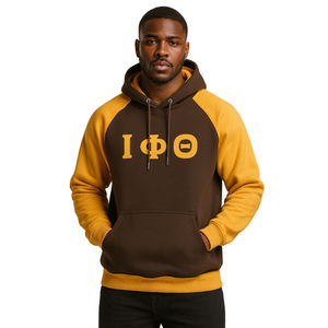 Sudadera con Capucha Iota Phi Theta Marrón con Mangas Raglán Doradas, Mezcla de Algodón, Ropa de Fraternidad Griega, Diseño Personalizado Divine Nine HBCU - Product Image 1