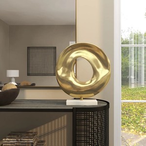 Sculpture décorative géométrique en métal aluminium doré avec base en marbre pour la décoration intérieure ou le bureau. - Product Image 4