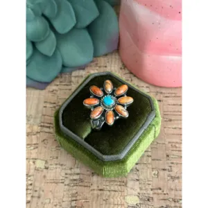 Southwest Handmade <b>Turquoise</b> Opal Sterling Silver Bezel Set Adjustable <b>Ring</b> - Product Image 4