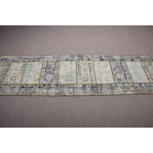 พรมวินเทจขนาด 2.3x7.9 ฟุต พรมตุรกี พรมขนสัตว์ลายดอกไม้สีน้ำเงิน - Product Image 3