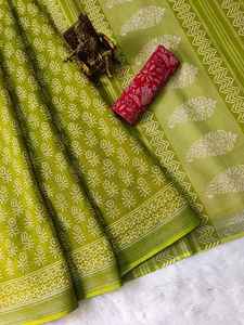 Saree en coton et lin pour femmes avec chemisier Indian Bollywood Designer Beautiful Sari lin saree Indian & Pakistanais Clothing - Product Image 6