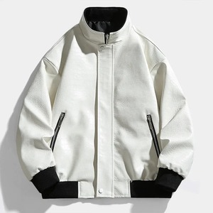 Chaqueta de cuero blanco para hombre, ropa de motocicleta de estilo americano Vintage, traje de piloto de aviación de piel de cocodrilo de alta gama a la moda - Product Image 1