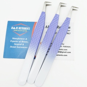 Pinzas para extensión de pestañas de 90 grados al por mayor, pinzas para pestañas con puntas de fibra puntiagudas, acero inoxidable, Color degradado sostenible - Product Image 5