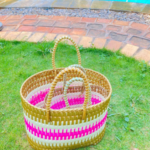 Sacs à provisions en plastique tissé à rayures en nylon recyclé et PP faits à la main Sacs en gros fabriqués en Inde sur le marché écologique - Product Image 1