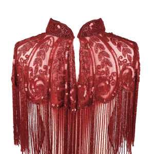 เสื้อคลุมเบอร์เลสก์ประดับลูกปัดและเลื่อม ดีไซน์สวยงาม ทรงตรง คอตั้ง ติดกระดุม  สำหรับงานเฉลิมฉลองและงานปาร์ตี้  ผ้าโพลีเอสเตอร์ - Product Image 1