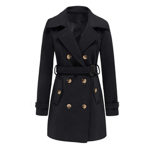 2026 Customized <b>Women's</b> Double Breasted <b>Pea</b> <b>Coat</b> Winter Mid-Long Trench <b>Coat</b> with Belt Made in Soft and Warm Wool OEM <b>Coats</b> - Product Image 1