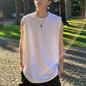 Débardeur long en maille respirant de haute qualité pour hommes, idéal pour le yoga et le fitness, anti-boulochage, 100% coton - Product Image 4