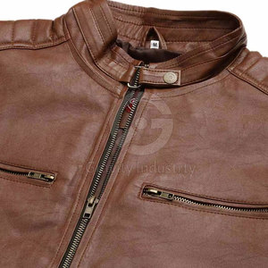 Veste en cuir de vachette au design personnalisé, col montant, logo sur le devant, respirante, écologique, de haute qualité, coupe ajustée pour homme, hiver - Product Image 3