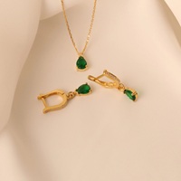 Conjunto de Joyería con Collar y Pendientes de Esmeralda en Forma de Pera, Gargantilla Verde con Diamantes Pavé, Chapado en Oro, Regalo para Ella