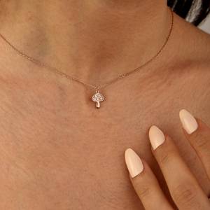 สร้อยคอเงินแท้ 925 ชุบทอง 14K ประดับเพชรซิคอนรูปเห็ด สไตล์คริสเตียน จี้ห้อยรูปเครื่องรางนำโชค เรียบง่าย สไตล์ธรรมชาติ - Product Image 4