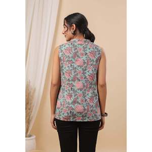Women's Sage Green Printed Sleeveless <b>Knit</b> <b>Tank</b> <b>Top</b>-Breathable & Comfortable Daily Wear - Product Image 5