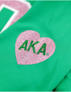 AKA T-Shirt a manica lunga verde 100% in cotone con Glitter stampato lettere greche da donna T-Shirt alla moda personalizzata AKA - Product Image 2