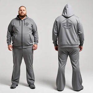 New Custom Logo Men Full Zip Tech Fleece Hoodie & Flare Pant Plus Size Tracksuit / Men Tracksuit 100% Cotton & Breathable Set - Product Image 5
