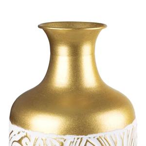 Stylish <b>Gold</b> Metal <b>Vase</b> with <b>White</b> Design Beautiful Centerpiece for Home Office <b>and</b> Special Occasions From India - Product Image 6