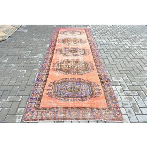 4x11.3 ft Turkish Rug, Rug, <b>Red</b> Ikat Rug <b>Wool</b> - Product Image 1