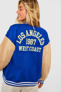 Precio de fábrica, chaqueta de bombardero de la costa oeste de gran tamaño para mujer, chaqueta de béisbol para mujer, Chaqueta corta de lana y Letterman para mujer - Product Image 2