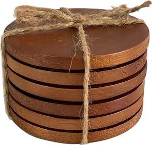 Top Selling Wooden With Metal Holder Custom Shape and Size Laser <b>Cutting</b> Acacia Walnut Blank Wood Coaster at Star Crafts India - Product Image 3