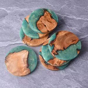 Handmade Modern Wooden Coasters Set Epoxy Resin <b>Coffee</b> Table Decorative Artwork Drink Mat & <b>Pads</b> for Tabletop Decoration - Product Image 1