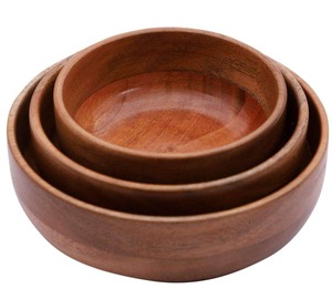 Juego de Ensaladeras de Madera de Acacia Real Pulida, Reutilizables, Ecológicas, Vintage, para Fiestas, Almacenamiento, de Larga Duración, para el Hogar - Product Image 1