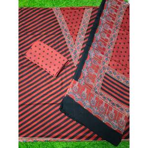 Tissu de robe formelle en soie modal imprimé à la main Ajrakh pour femmes, silhouette en A, taille naturelle - Product Image 1