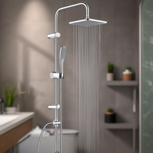 Colonne de douche carrée chromée 25x20 cm avec mitigeur, ensemble de quincaillerie de bain avec douchette à jet unique, tige réglable et pommeau de douche carré 20 cm - Product Image 3