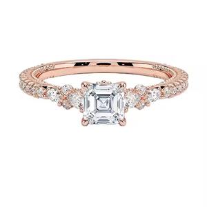 Plata de ley chapada en oro redondo corte brillante Vvs Moissanite joyería corte diamante Halo Moissanite mujeres compromiso anillo de boda - Product Image 1