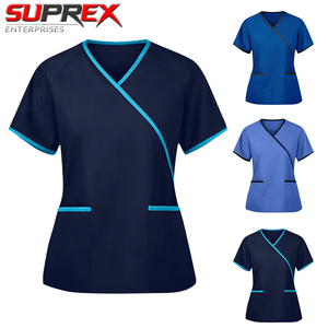 Blouse d'infirmière unisexe, couleur unie, col en V, manches courtes, t-shirt, usage hospitalier, tissu en toile de polyester, accessoires infirmiers - Product Image 2