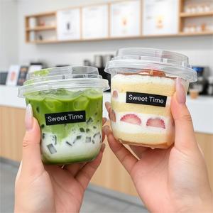 Gobelets en plastique transparent PP PET personnalisés en gros, 200 ml, pour glaces, parfaits, desserts aux fruits, yaourts, avec couvercles - Product Image 2