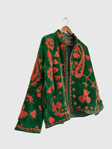 Veste à col mandarin brodée à la main avec des motifs floraux, manches longues, en velours, pour adulte, vêtements d'hiver, style élégant - Product Image 2