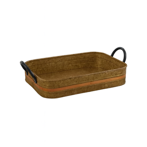 Rectangle Shape Galvanized Tray with Handles Brass Antique Finished for Farmhouse Home & Hotel <b>Tabletop</b> Food Serving Trays - Product Image 1