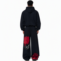 VENLEAG ODM/OEM Setelan Training Pria Musim Gugur Termal Hitam Model Longgar dengan Ritsleting, Sweatshirt Rajut Kasual Bermotif Grafis
