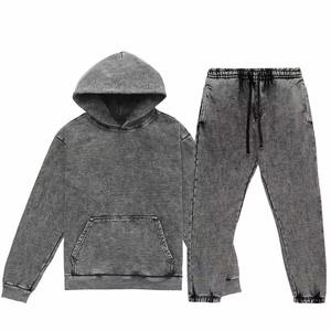 Ensemble de survêtements lavés à l'acide avec fermeture éclair Pantalon de survêtement évasé lavé à l'acide et sweat à capuche Distressed Patch Survêtement pour homme - Product Image 1
