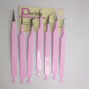 Pinzas profesionales para pestañas recubiertas de Color rosa, pinzas para pestañas injertadas con mango de diseño en forma de corazón de acero inoxidable - Product Image 1