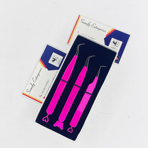 Pinzas de acero inoxidable de Color Rosa transparente Puntas plateadas Corazones Mariposa Diseño Diamond Grip Logotipo personalizable para pestañas - Product Image 4