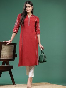 Robe indienne ethnique pour femme, brodée de fleurs, coupe trapèze, en pur coton, longue, à manches longues, style vintage, décontractée et lavable - Product Image 3