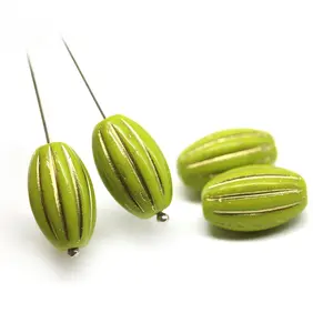 Wasabi vert 18x11mm grandes perles de verre tchèques ovales en cristal de baril sculpté pour la fabrication de bijoux noir bleu 4mm-10mm tailles - Product Image 3